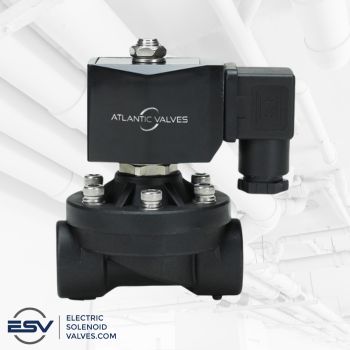 Half inch zero differential two-way, semi-direct acting normally closed valve with Atlantic Valves logo