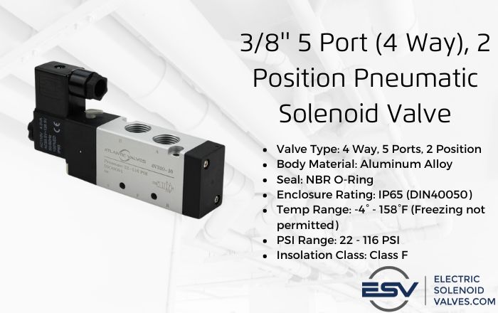 3/8'' 5 Port (4 Way), 2 Position Pneumatic Solenoid Valve