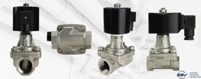 This image showcases different types of stainless steel steam solenoid valves, highlighting their design and construction. These valves are essential components in various HVAC applications, ensuring precise control and reliability.