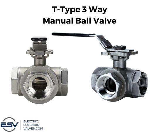 T-type 3 way manual ball valve - stainless steel