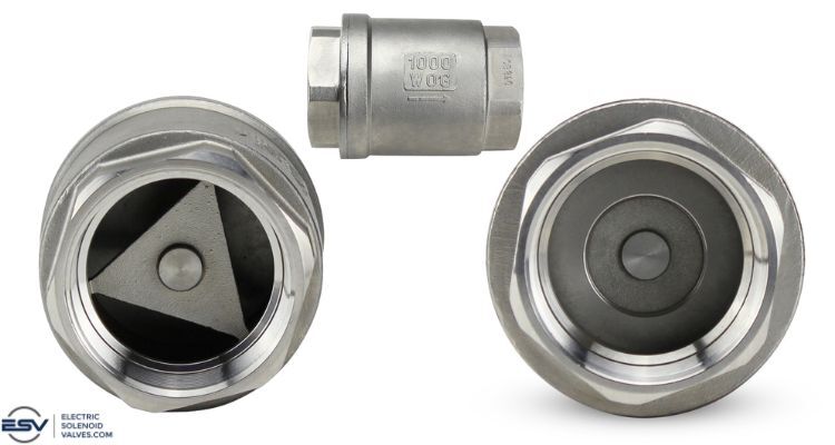 Multiple angles of a vertical check valve with spring control